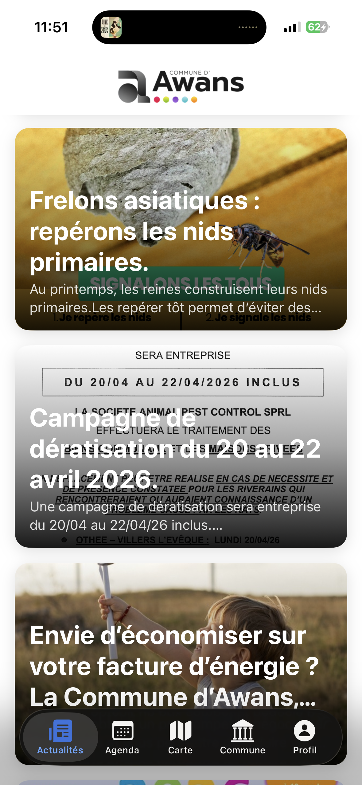 Aperçu de l'application — écran Actualités